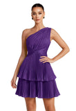 One Shoulder Satin Homecoming Dresses for Teens 2026 Short A-line Prom Dress Pleated Tiered Cocktail Party Gowns