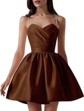 Satin Homecoming Dresses for Teens Spaghetti Straps Short Prom Dress A-Line Cocktail Wedding Guest Dress
