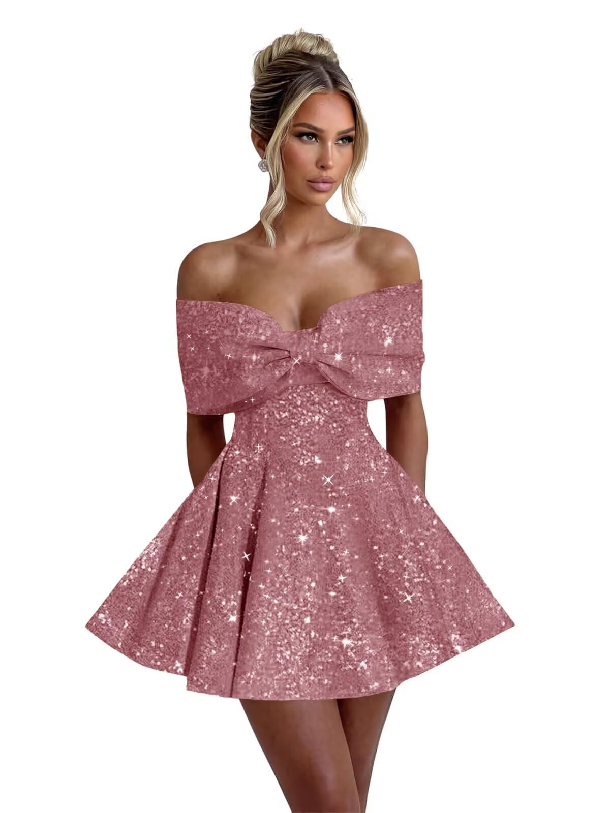 Sparkly Sequins Homecoming Dresses for Teens with Bow 2027 Strapless Short Prom Dress Cocktail Gown