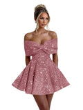 Sparkly Sequins Homecoming Dresses for Teens with Bow 2027 Strapless Short Prom Dress Cocktail Gown