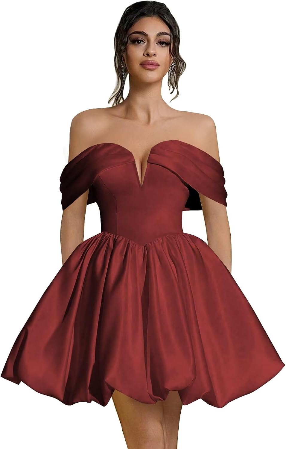 Off Shoulder Satin Homecoming Dresses Teens Short Bubble Dress A Line Mini Cocktail Party Gown