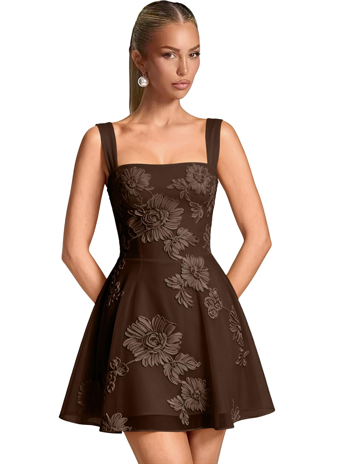 Floral Tulle Homecoming Dresses Short Embroidery Lace A-Line Mini Formal Graduation Cocktail Gown