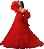 Womens Tulle Robe Maternity Dress for Photoshoot Off Shoulder Bridal Lingerie Maternity Gowns for Babyshower