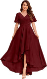 Women's Flutter Sleeve Bridesmaid Dresses with Pockets High Low Formal Dress