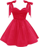 Tulle Short Homecoming Dress for Teens Sparkly Lace DAMA Dresses for Quinceanera Spaghetti Straps Bow Prom Gown