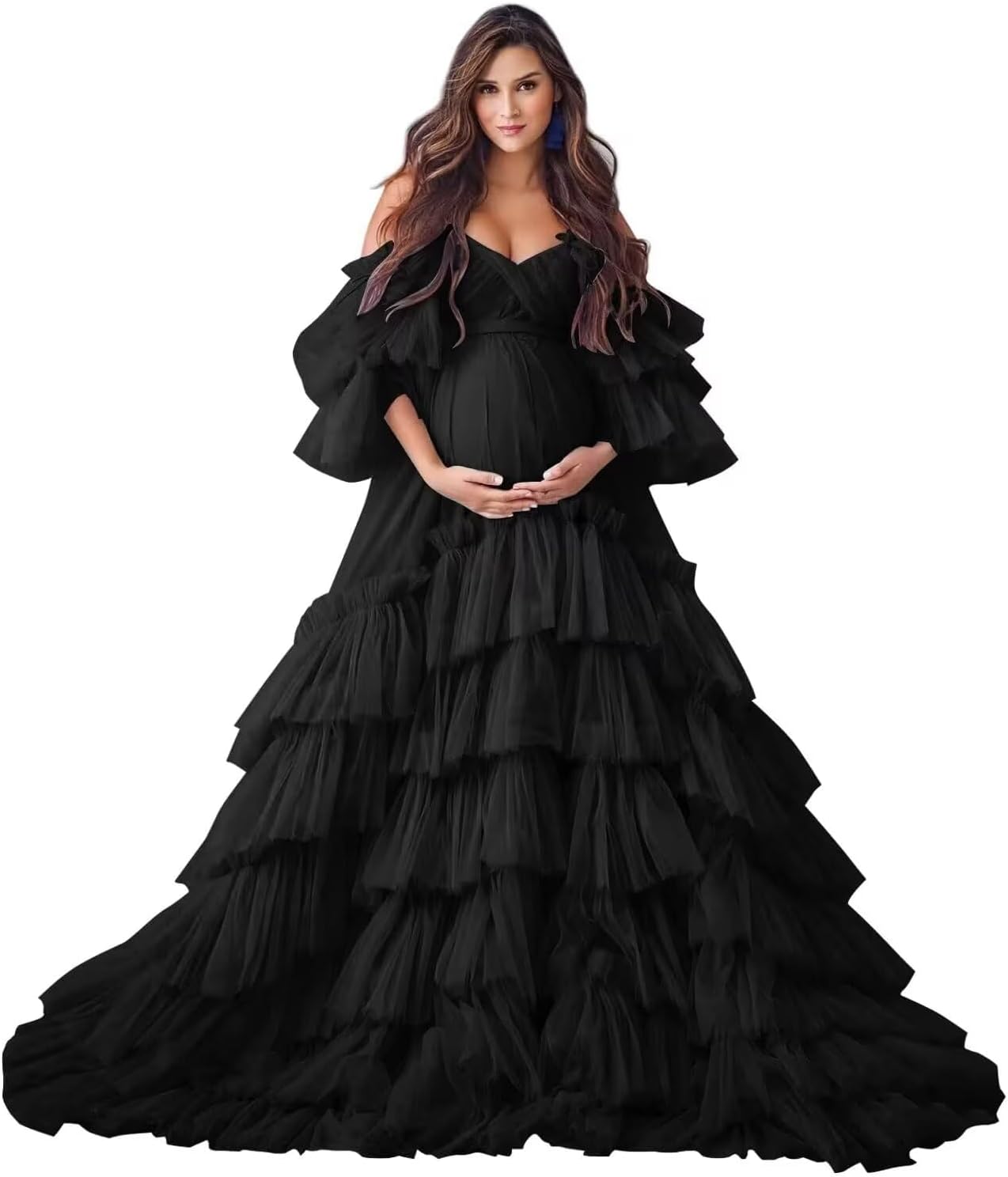 Puffy Tulle Robe Maternity Dress for Photoshoot Off Shoulder Bridal Lingerie Maternity Gowns for BabyShower