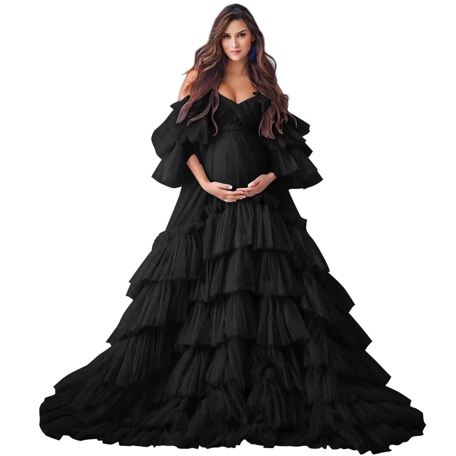 Puffy Tulle Robe Maternity Dress for Photoshoot Off Shoulder Bridal Lingerie Maternity Gowns for BabyShower
