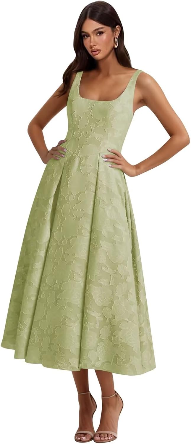 Floral Lace Bridesmaid Dresses for Women Tea Length A Line Pleated Wedding Guest Dress Formal Gown