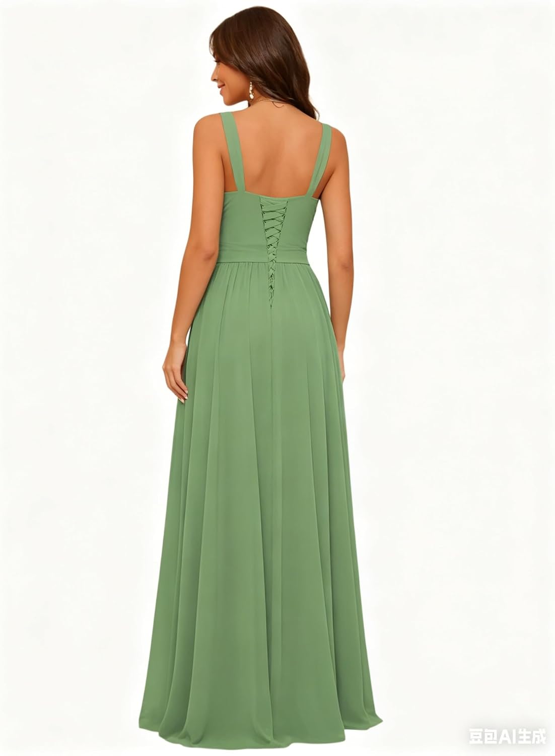Square Neck Bridesmaid Dress Spaghetti Straps Chiffon Long Formal Dress for Women