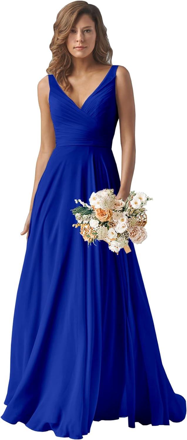 Chiffon Bridesmaid Dresses Long for Women A Line Ruched Formal Porm Evening Gowns