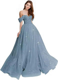 Sparkly Tulle Prom Dress 2026 Off The Shoulder Formal Dresses for Women Glitter A Line Long Ball Gown