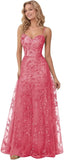Spaghetti Strap Sparkly Prom Dress for Women Long Tulle Formal Dress Laces Evening Party Gown