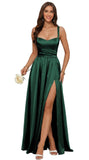 Jacquard Satin Prom Dresses with Slit Spaghetti Straps A Line Maxi Long Formal Dress