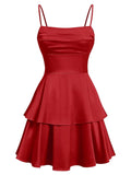 Tiered Satin Homecoming Dresses for Teens Short A Line Tight Spaghetti Strap Formal Cocktail Party Gown 2026