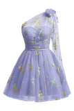 One Shoulder Homecoming Dresses for Teens Flower Embroidery Tulle Short Prom Dress A-Line Formal Party Ball Gowns