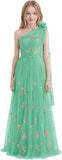 One Shoulder Long Tulle Junior Bridesmaid Dresses for Wedding Flower Girl Dress Formal Prom Gown