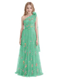 One Shoulder Long Tulle Junior Bridesmaid Dresses for Wedding Flower Girl Dress Formal Prom Gown