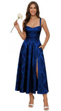 Jacquard Satin Bridesmaid Dresses for Women Spaghetti Straps A Line Tea Length Formal Evening Dress