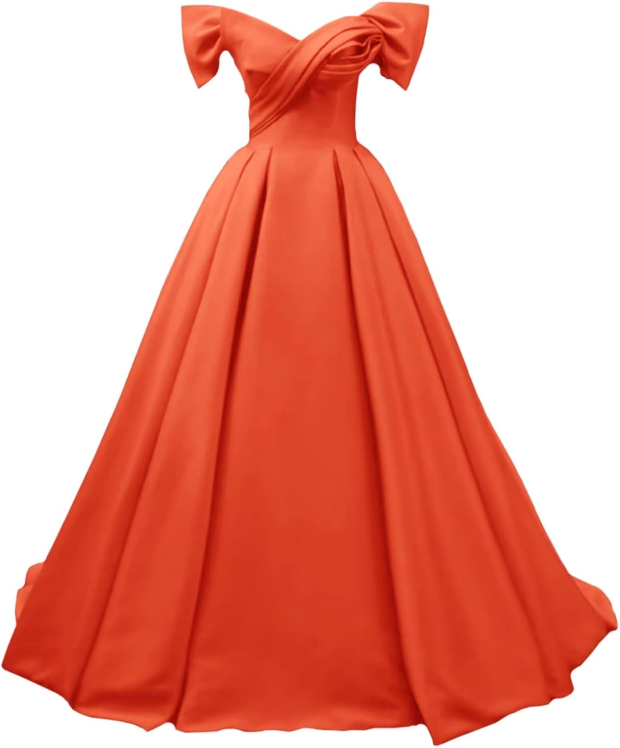 Off Shoulder Satin Prom Dresses for Women V-Neck Elegant A-Line Long Pleated Formal Evening Gown