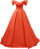 Off Shoulder Satin Prom Dresses for Women V-Neck Elegant A-Line Long Pleated Formal Evening Gown