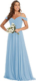 Off The Shoulder Chiffon Bridesmaid Dresses Long Spaghetti Straps A Line Formal Party Dress