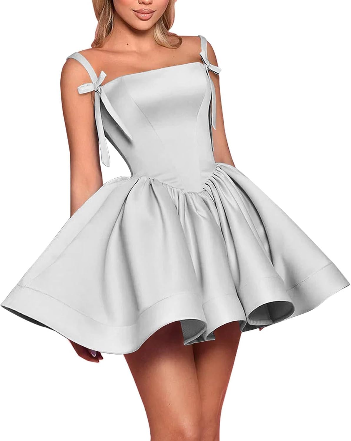 Satin Homecoming Dresses for Teens 2027 Spaghetti Straps Square Neck A-line Short Prom Dresses with Pockets
