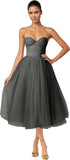 Strapless Prom Dresses Sweetheart Tulle Ball Gowns Corset Short Homecoming Dresses Pleated Lace-up Evening Dresses