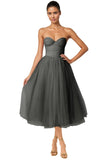 Strapless Prom Dresses Sweetheart Tulle Ball Gowns Corset Short Homecoming Dresses Pleated Lace-up Evening Dresses
