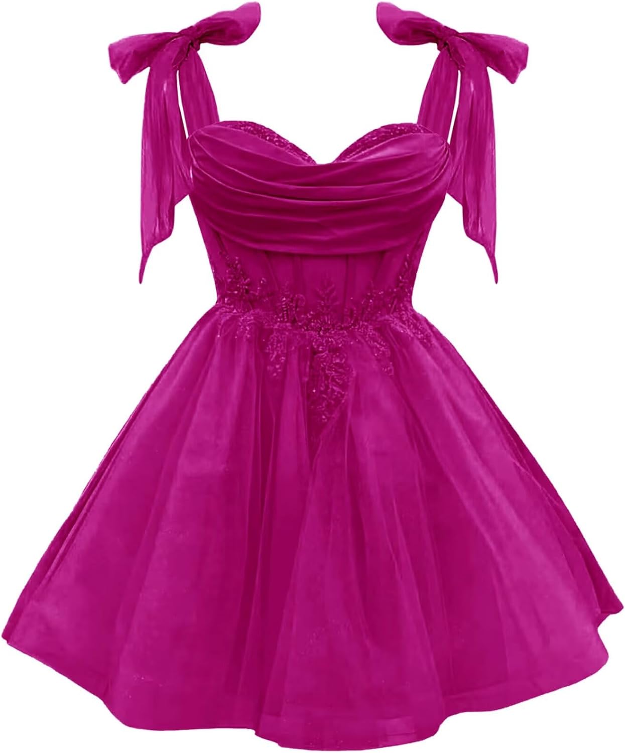 Tulle Short Homecoming Dress for Teens Sparkly Lace DAMA Dresses for Quinceanera Spaghetti Straps Bow Prom Gown