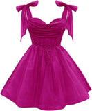 Tulle Short Homecoming Dress for Teens Sparkly Lace DAMA Dresses for Quinceanera Spaghetti Straps Bow Prom Gown