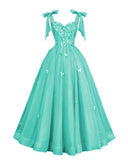 Glitter Tulle Prom Dress for Teens 3D Butterfly Long Ball Gowns Sequin Princess Quinceanera Dresses with Bow