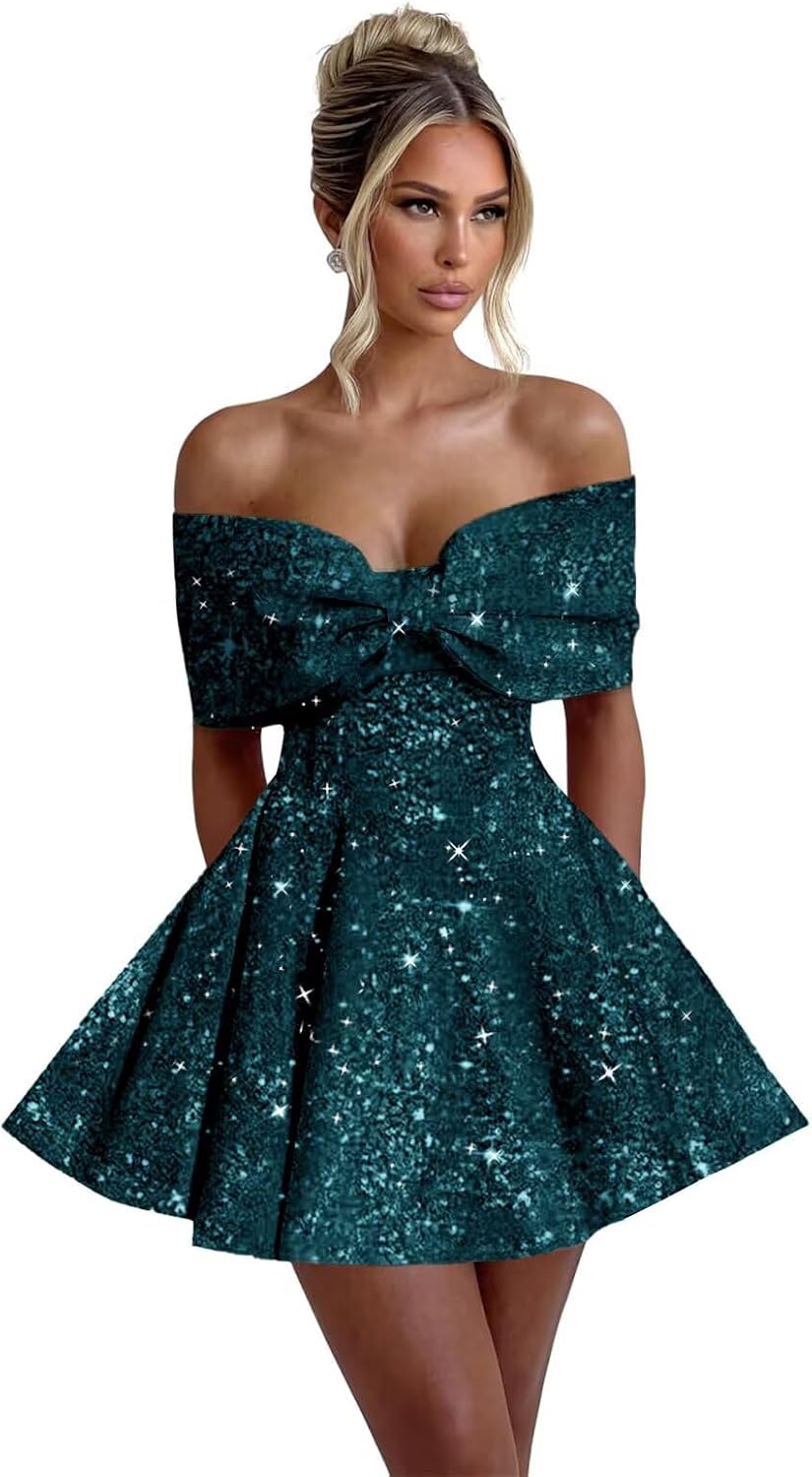 Sparkly Sequins Homecoming Dresses for Teens with Bow 2027 Strapless Short Prom Dress Cocktail Gown