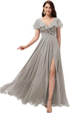 Vestidos de dama de honor largos con escote en V y volantes de gasa para mujer, vestidos de noche formales