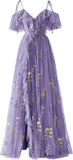 Vestidos de fiesta de tul con bordado floral para mujer, tirantes finos, largos, formales, de noche, 2024 