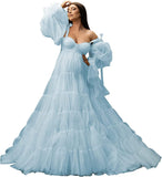 Womens Tulle Robe Maternity Dress for Photoshoot Off Shoulder Bridal Lingerie Maternity Gowns for Babyshower