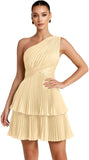 One Shoulder Satin Homecoming Dresses for Teens 2026 Short A-line Prom Dress Pleated Tiered Cocktail Party Gowns