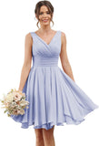 Double V Neck Short Bridesmaid Dresses for Women 2025 Chiffon A Line Formal Evening Gowns with Pockets