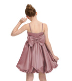 Satin Homecoming Dress for Girls Short Satin Flower Girl Dresses for Wedding Party Prom Gown with Bow