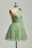 One Shoulder Homecoming Dresses for Teens Flower Embroidery Tulle Short Prom Dress A-Line Formal Party Ball Gowns