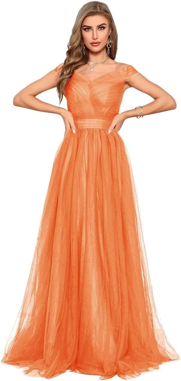 Schulterfreies Ballkleid, langes Ballkleid für Damen, A-Linie, Herzausschnitt, mehrlagiges Tüllkleid für Hochzeit, Abendparty 