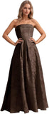 Jacquard Floral Prom Dresses Strapless Maxi Evening Gowns A-Line Ruched Formal Party Dress Elegant
