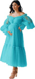 Eightale Tulle Tea Length Maternity Dresses for Photo Shoot Long Sleeve Pregnancy Gown for Baby Shower