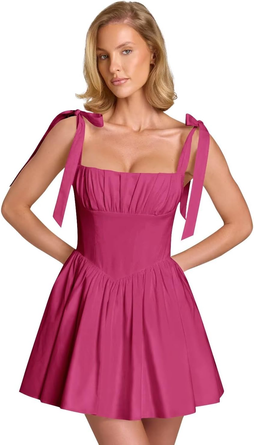 Spaghetti Straps Homecoming Dresses for Teens Satin A-line Short Prom Dress Pleated Cocktail Gowns with Pockets