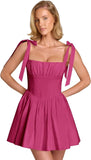 Spaghetti Straps Homecoming Dresses for Teens Satin A-line Short Prom Dress Pleated Cocktail Gowns with Pockets
