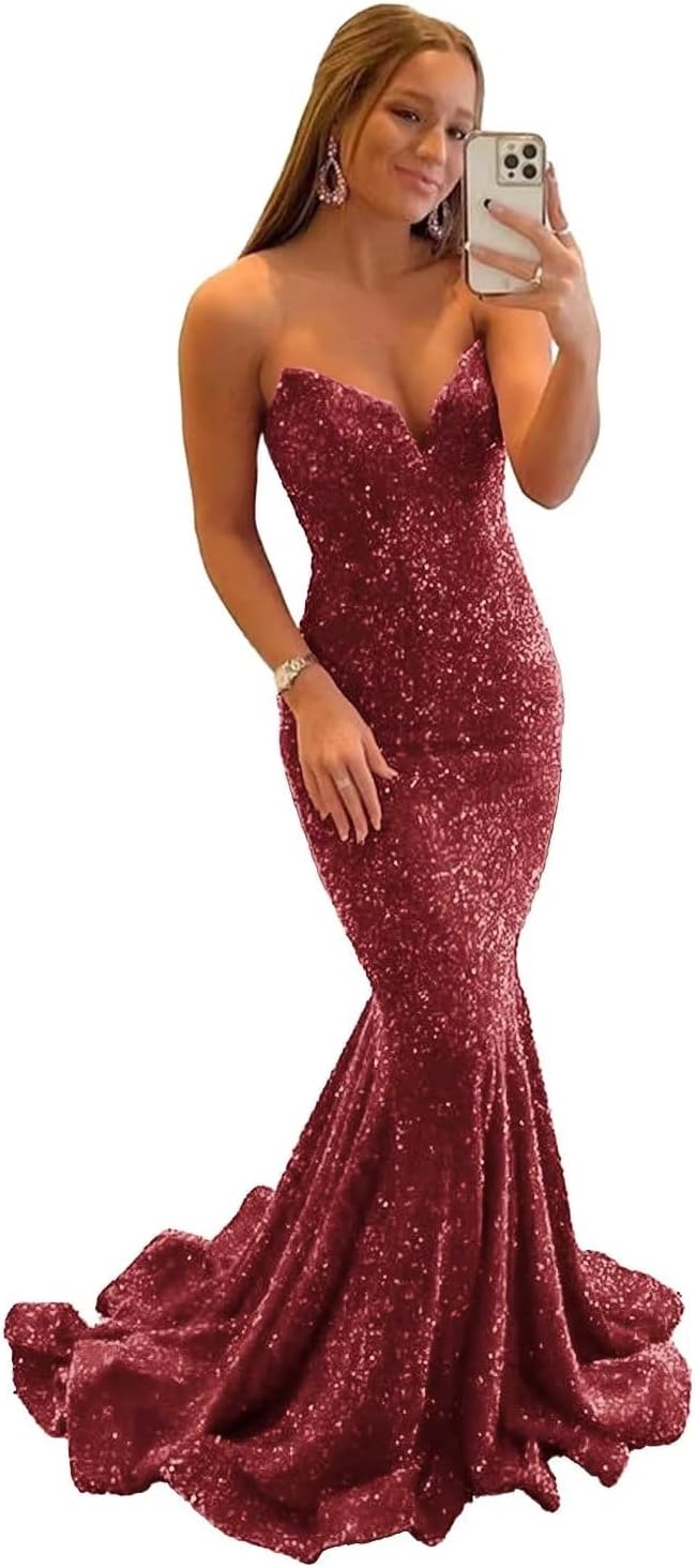 Vestido de fiesta con tirantes finos y lentejuelas, vestido de noche de sirena brillante con abertura, vestidos largos para mujer 2024 