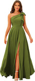 One Shoulder Bridesmaid Dresses Long for Women Satin Formal Gown Wedding Guest Dress