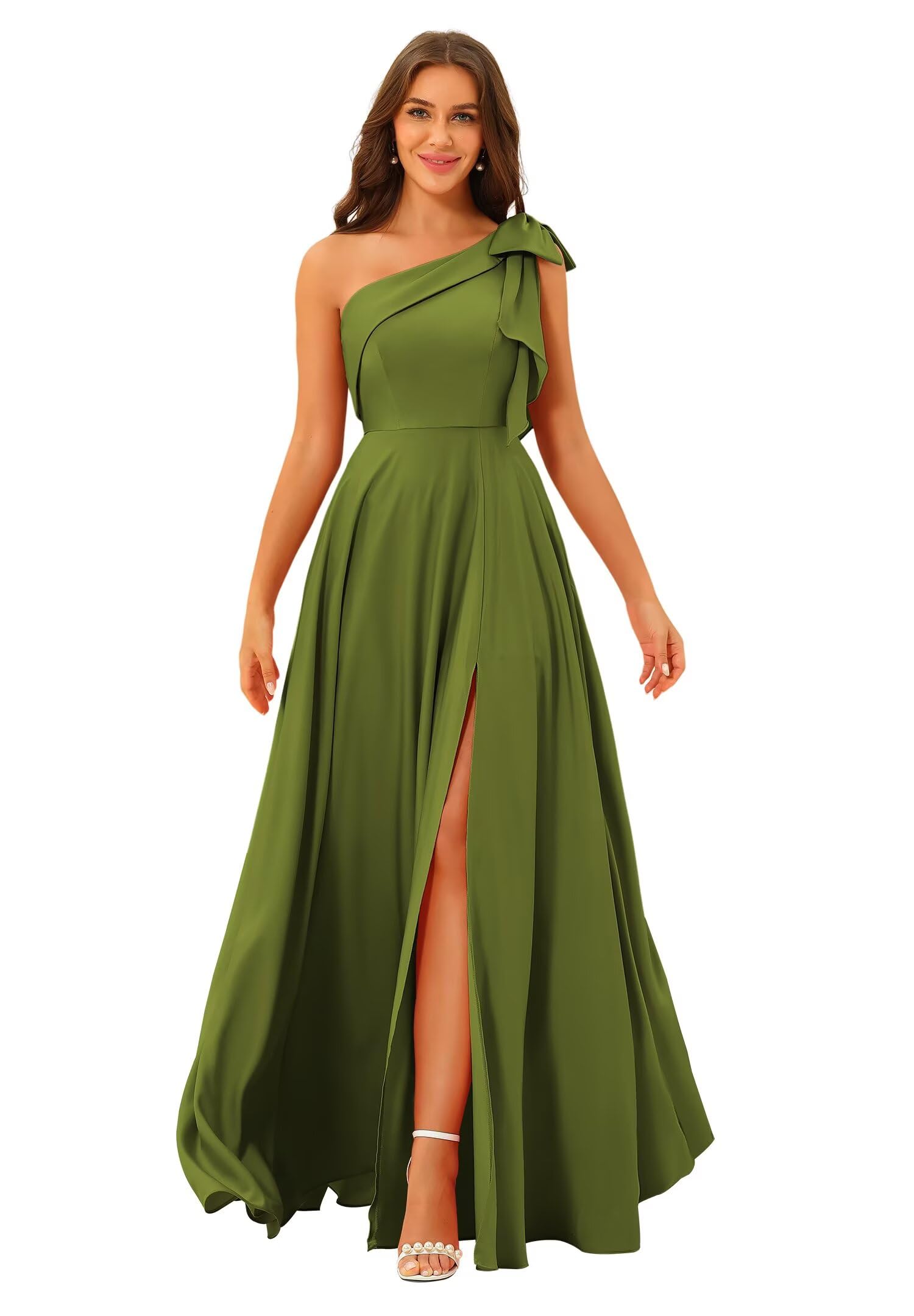 One Shoulder Bridesmaid Dresses Long for Women Satin Formal Gown Wedding Guest Dress