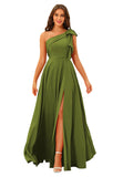 One Shoulder Bridesmaid Dresses Long for Women Satin Formal Gown Wedding Guest Dress