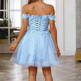 Sparkly Tulle Homecoming Dresses for Teens 2027 3D Flowers Cocktail Gowns Off Shoulder Short Prom Dresses