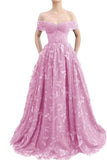 Sparkly Off Shoulder Tulle Prom Dresses with Butterfly Appliques Long A Line Formal Evening Party Gowns for Women